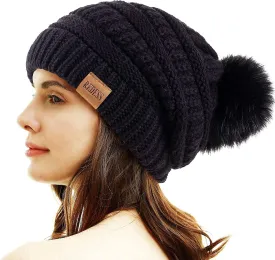 REDESS Women Winter Pom Pom Beanie Hat with Warm Fleece Lined