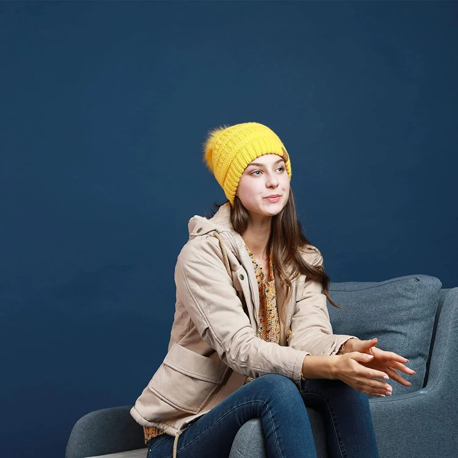 REDESS Women Winter Pom Pom Beanie Hat with Warm Fleece Lined