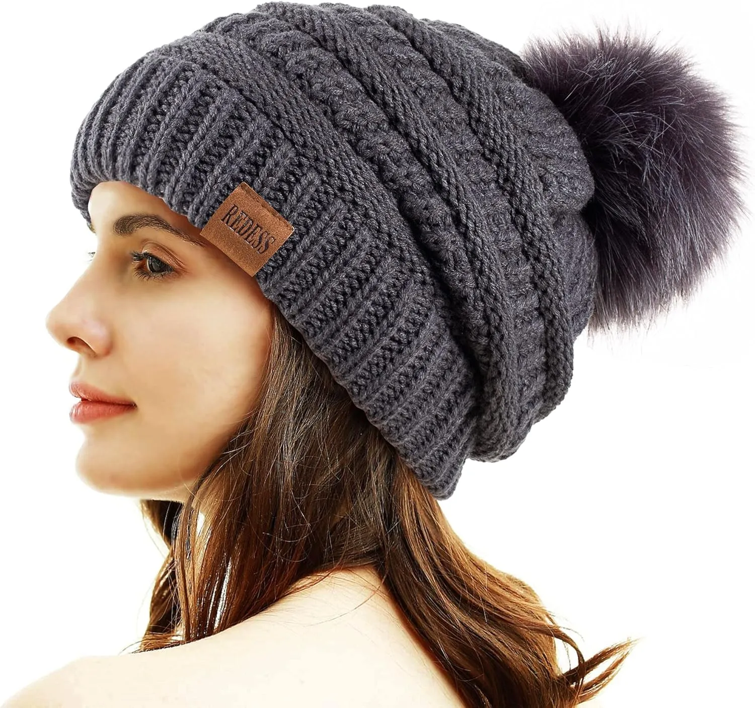 REDESS Women Winter Pom Pom Beanie Hat with Warm Fleece Lined