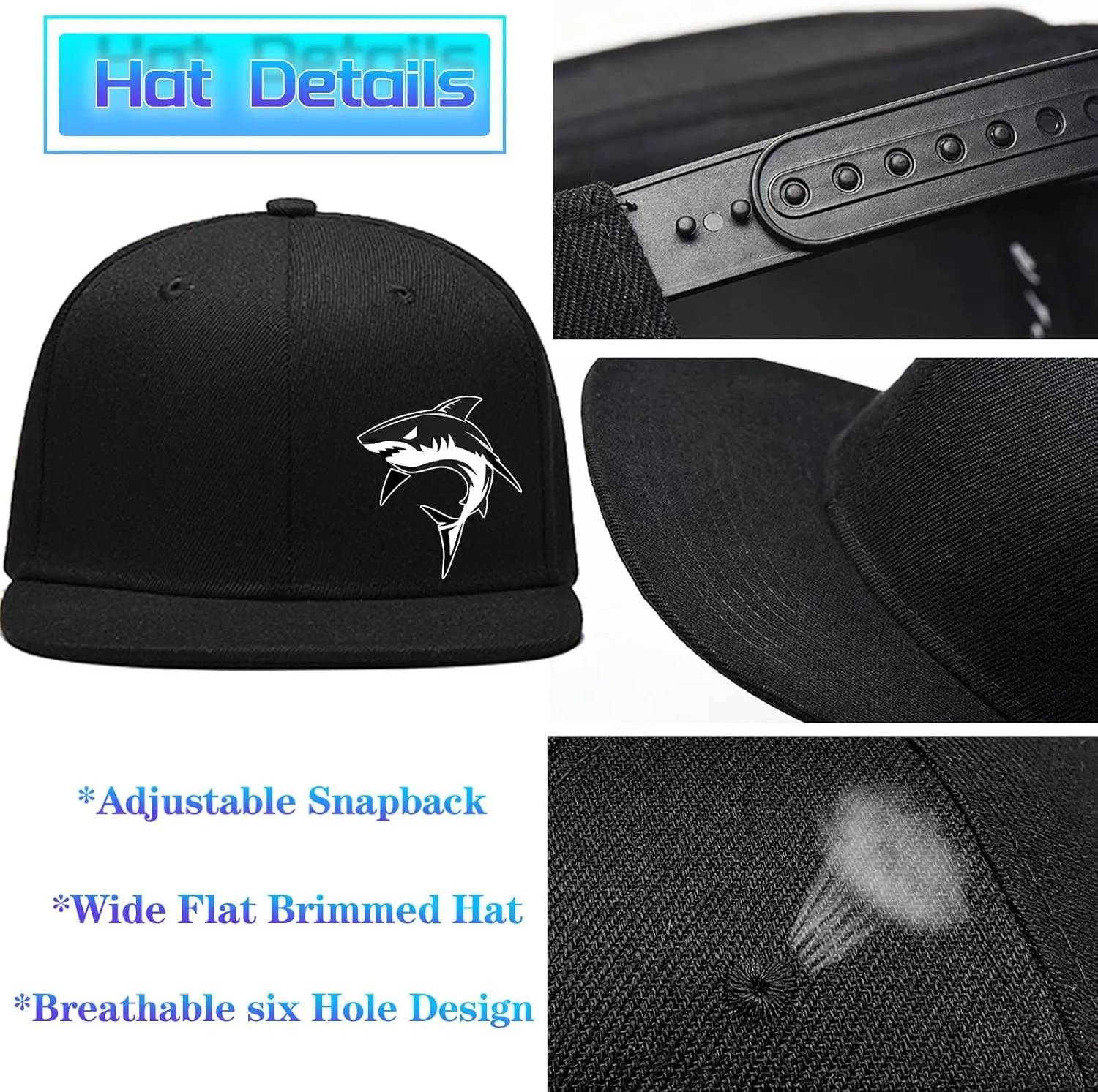 Snapback Hats for Men Flat Bill Hats for Men Fitted Hat Black Baseball Hats Hip Hop Caps