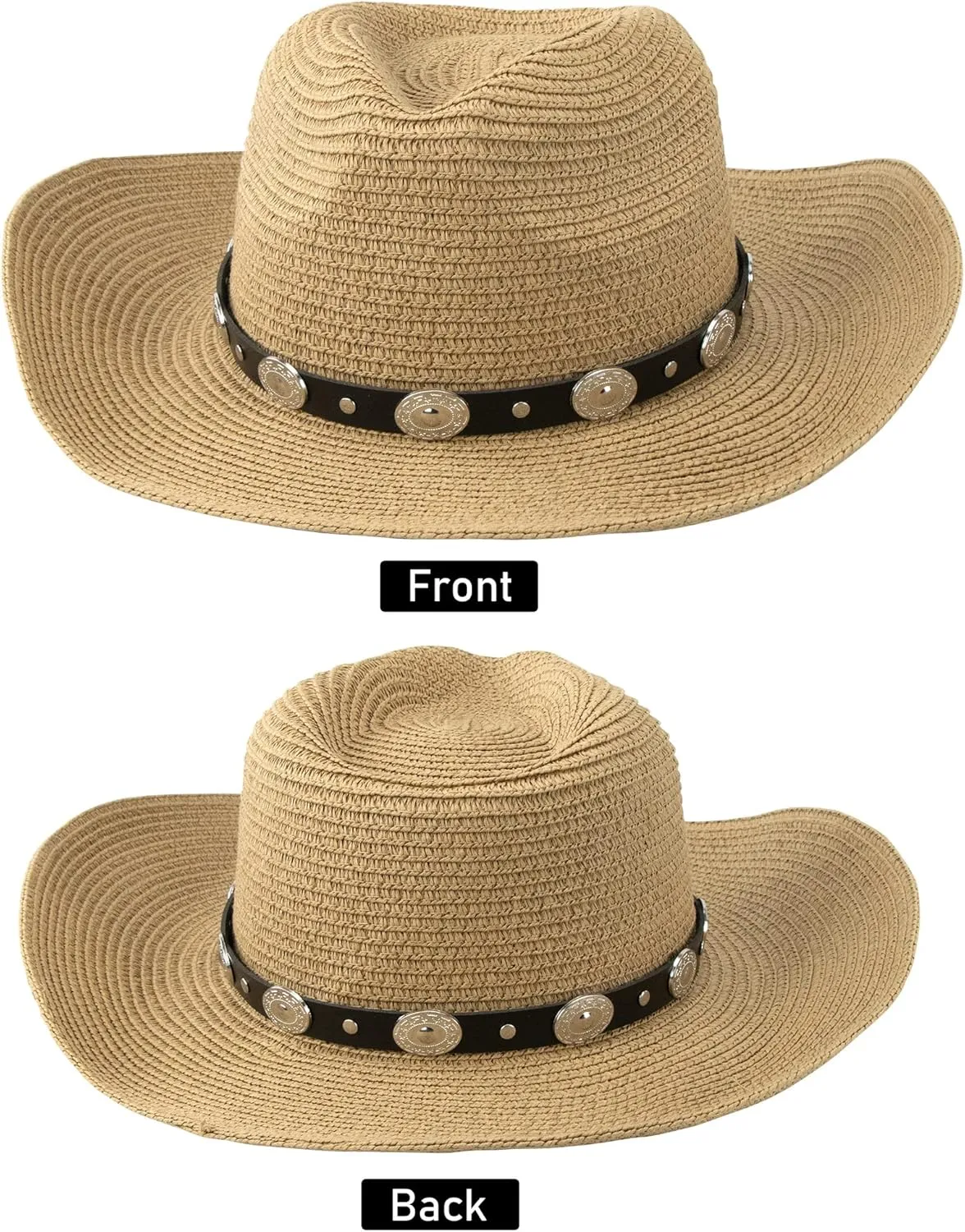 Straw Cowboy Hat for Women Men Western Sun Hat Wide Brim Summer Belt Cowgirl Hats(M-L)