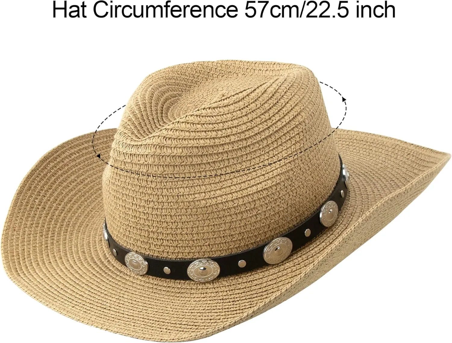 Straw Cowboy Hat for Women Men Western Sun Hat Wide Brim Summer Belt Cowgirl Hats(M-L)