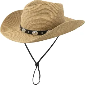 Straw Cowboy Hat for Women Men Western Sun Hat Wide Brim Summer Belt Cowgirl Hats(M-L)