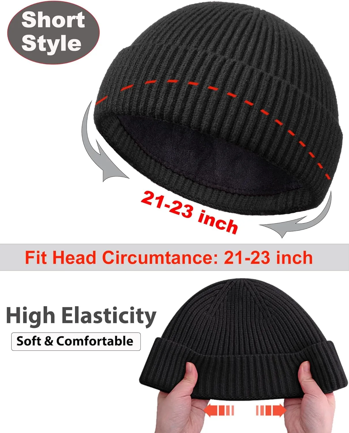Swag Short Fisherman Beanie for Men Women, Wool Knit Cuffed Fleece Lined Trawler Beanies Winter Warm Hat