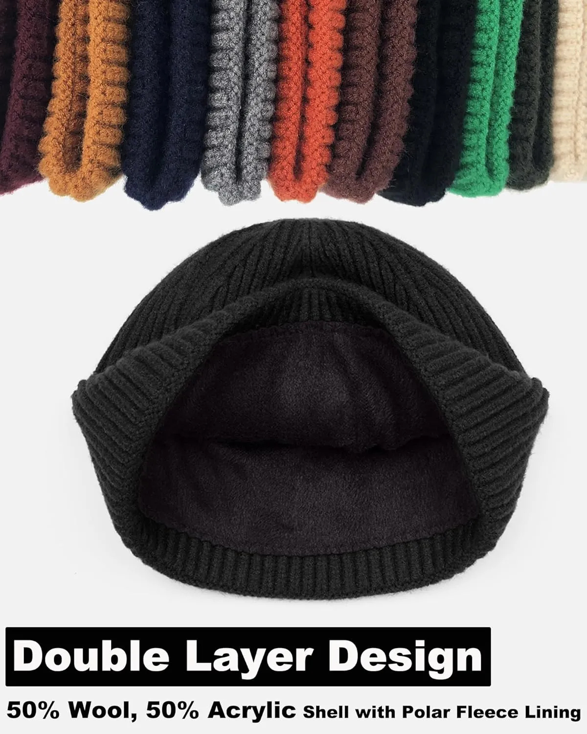Swag Short Fisherman Beanie for Men Women, Wool Knit Cuffed Fleece Lined Trawler Beanies Winter Warm Hat