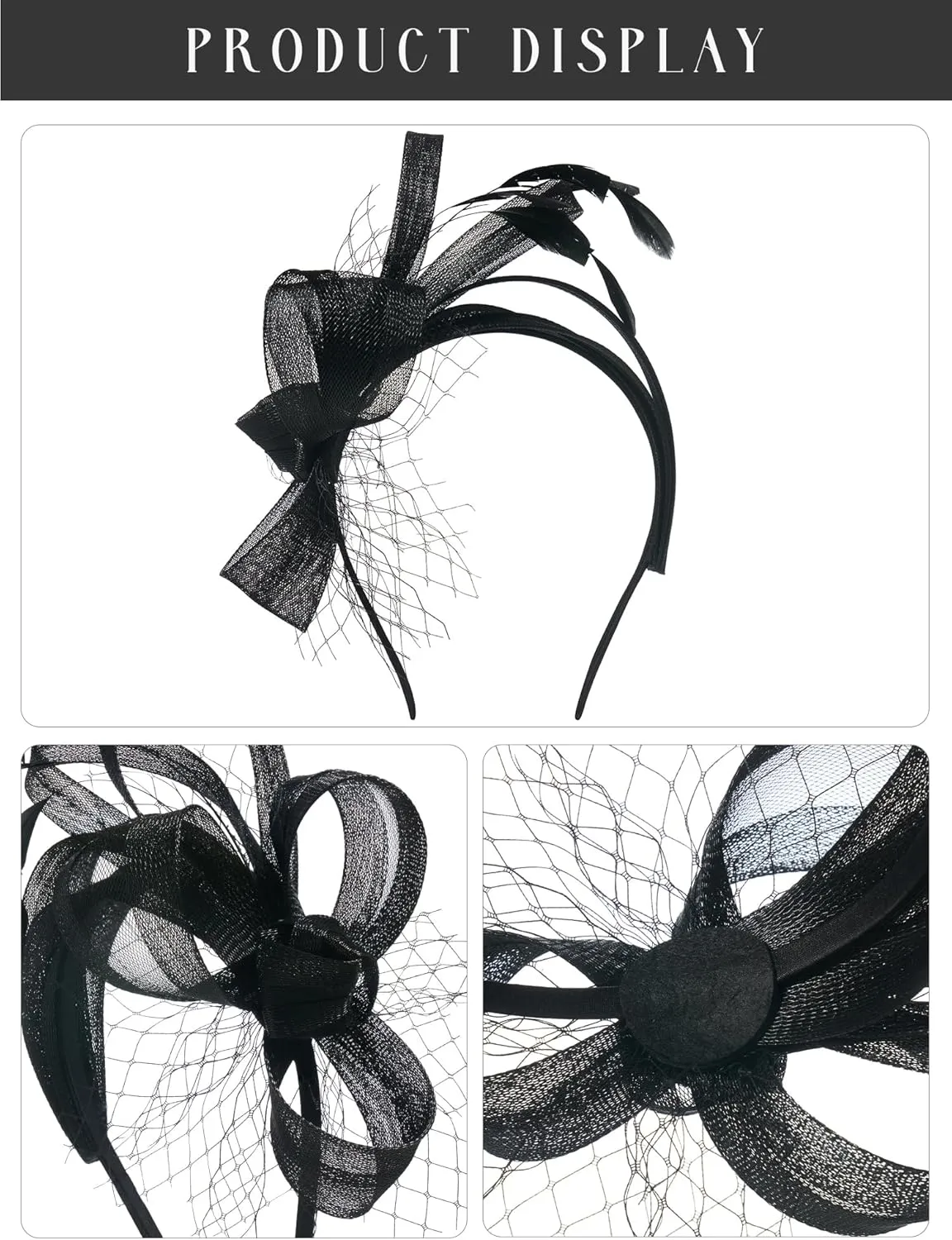 SWEETV Fascinators Headband with Feather, Women's Tea Party Hat for Kentucky Derby, Cocktail, Wedding, Fancy Dress Party