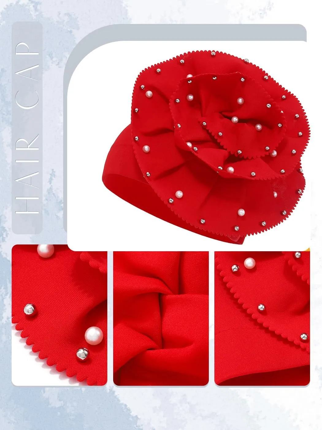 Urieo African Turban Headwrap Flower Head Wrap Cap Pre-Tied Pearl Head Scarf for Women