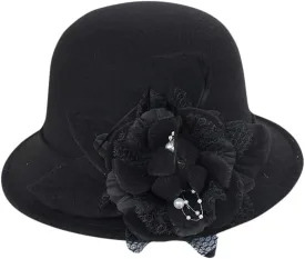 Winter Cloche Church Hat for Women Vintage Floral Hat 1920s 1950s Wool Bowler Hats for Ladies Church