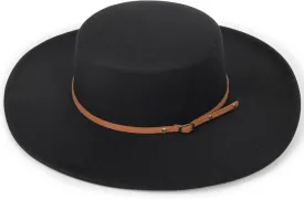 Women 3.75in-Large-Brim Felt-Fedora-Hat Flat-Top Derby-Cap Pork-Pie Boater-Hat Flat-Brim Church-Hat Wedding-Party Size:S/M