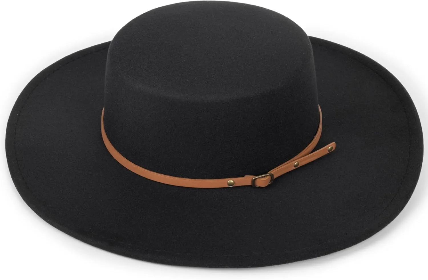 Women 3.75in-Large-Brim Felt-Fedora-Hat Flat-Top Derby-Cap Pork-Pie Boater-Hat Flat-Brim Church-Hat Wedding-Party Size:S/M