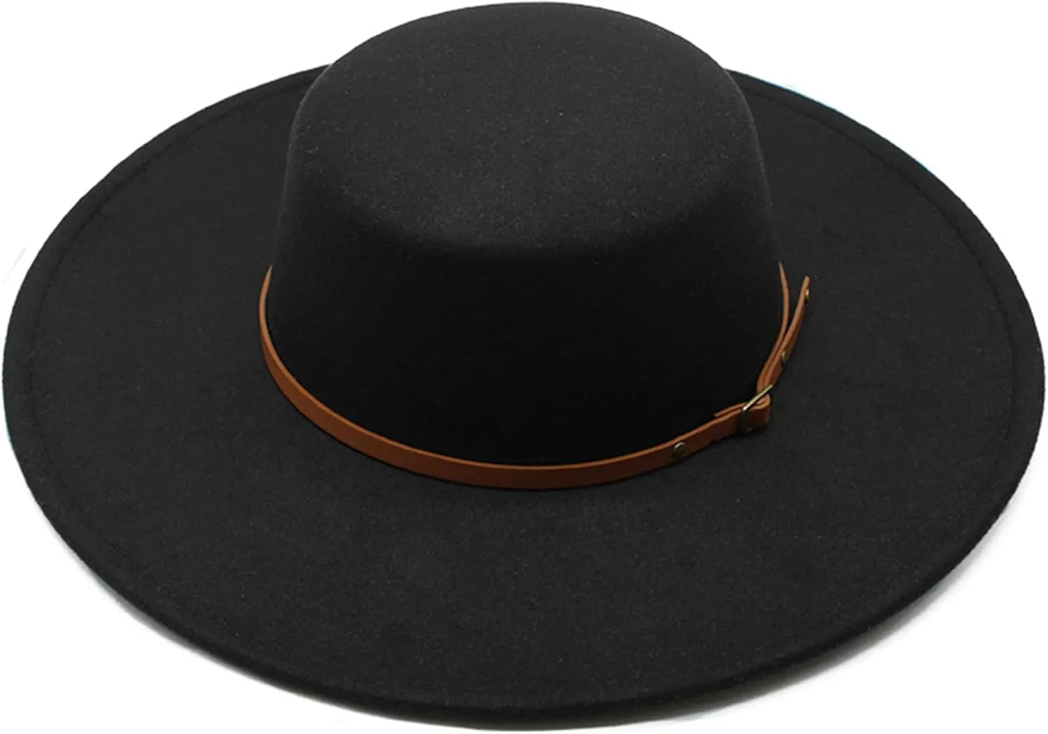 Women 3.75in-Large-Brim Felt-Fedora-Hat Flat-Top Derby-Cap Pork-Pie Boater-Hat Flat-Brim Church-Hat Wedding-Party Size:S/M