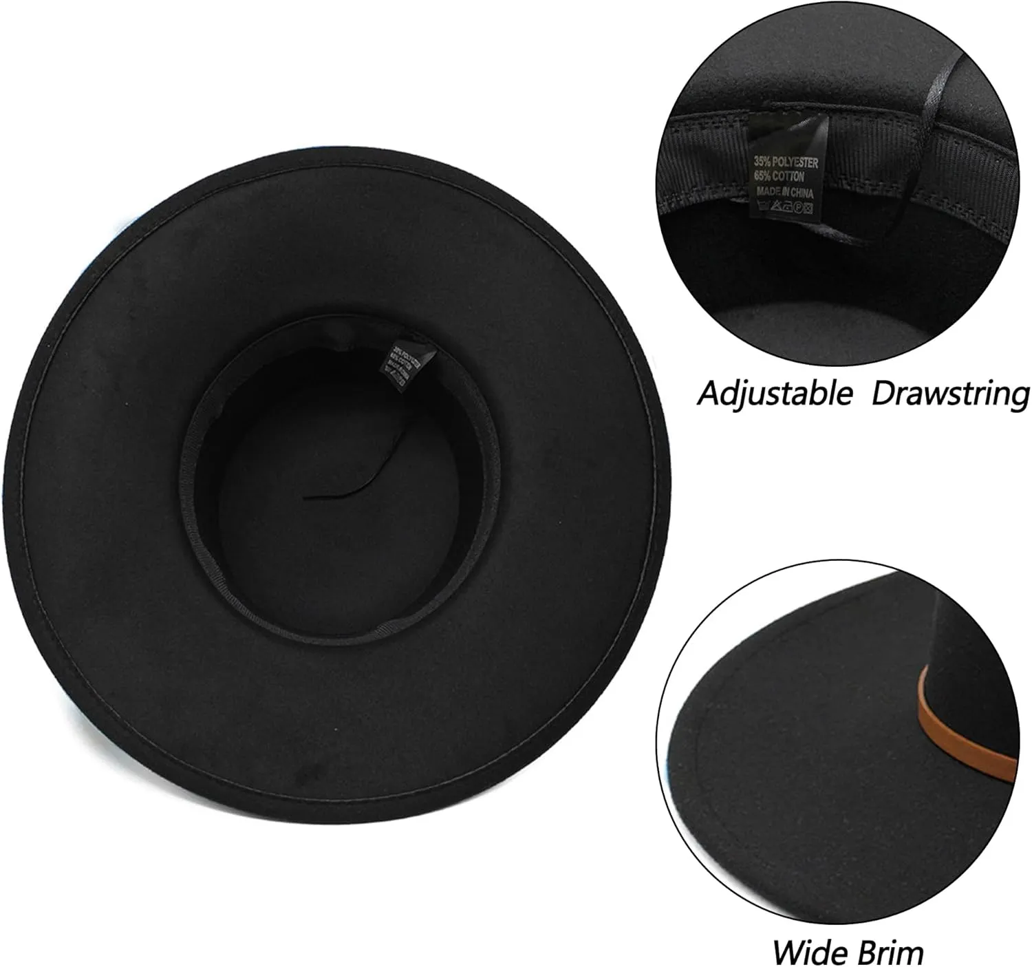 Women 3.75in-Large-Brim Felt-Fedora-Hat Flat-Top Derby-Cap Pork-Pie Boater-Hat Flat-Brim Church-Hat Wedding-Party Size:S/M
