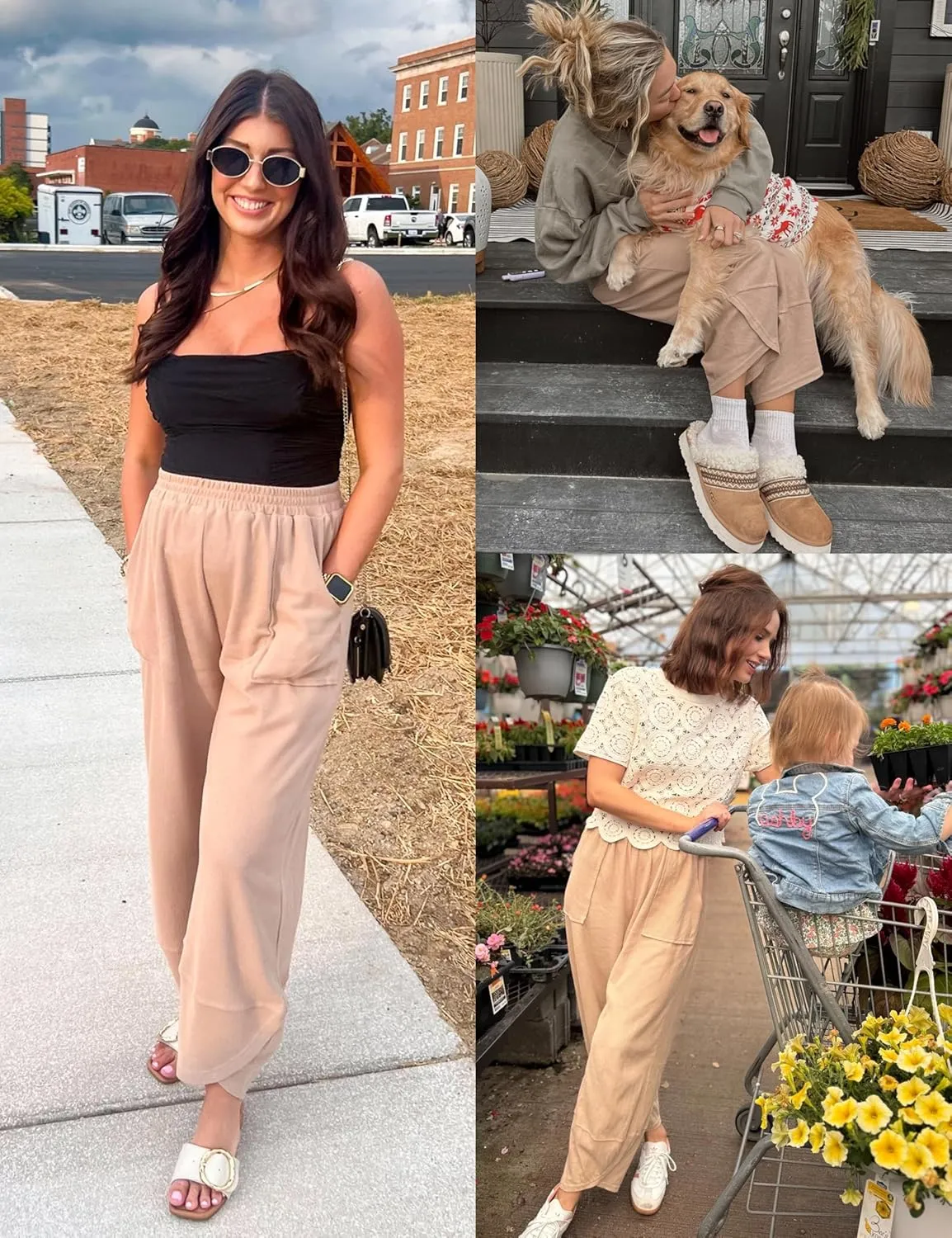Womens Harem Pants Summer Casual 2025 Elastic Waist Palazzo Baggy Pants Wide Leg Sweatpants with Pockets