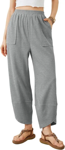 Womens Harem Pants Summer Casual 2025 Elastic Waist Palazzo Baggy Pants Wide Leg Sweatpants with Pockets