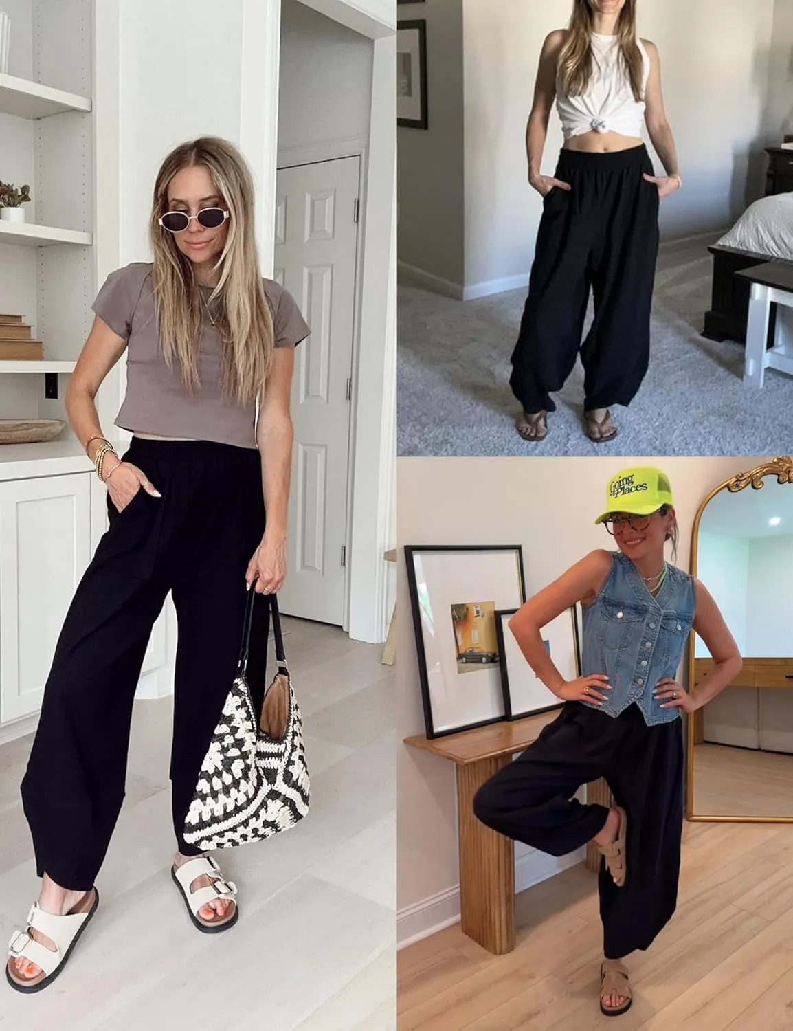 Womens Harem Pants Summer Casual 2025 Elastic Waist Palazzo Baggy Pants Wide Leg Sweatpants with Pockets