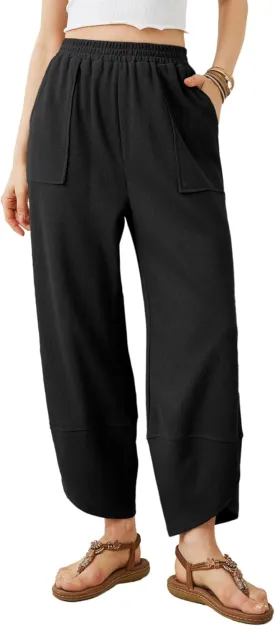 Womens Harem Pants Summer Casual 2025 Elastic Waist Palazzo Baggy Pants Wide Leg Sweatpants with Pockets