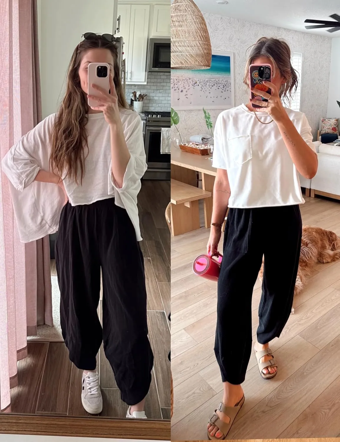 Womens Harem Pants Summer Casual 2025 Elastic Waist Palazzo Baggy Pants Wide Leg Sweatpants with Pockets