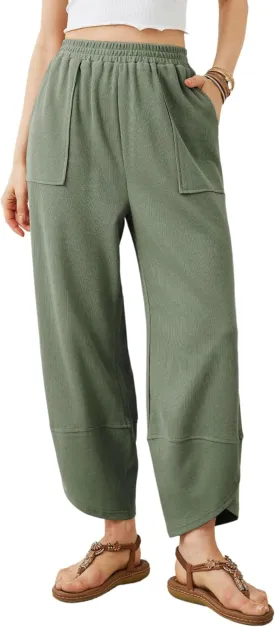 Womens Harem Pants Summer Casual 2025 Elastic Waist Palazzo Baggy Pants Wide Leg Sweatpants with Pockets