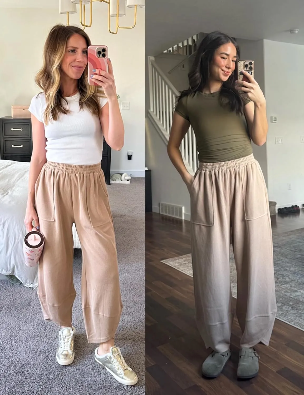 Womens Harem Pants Summer Casual 2025 Elastic Waist Palazzo Baggy Pants Wide Leg Sweatpants with Pockets