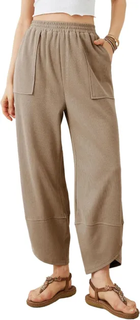 Womens Harem Pants Summer Casual 2025 Elastic Waist Palazzo Baggy Pants Wide Leg Sweatpants with Pockets