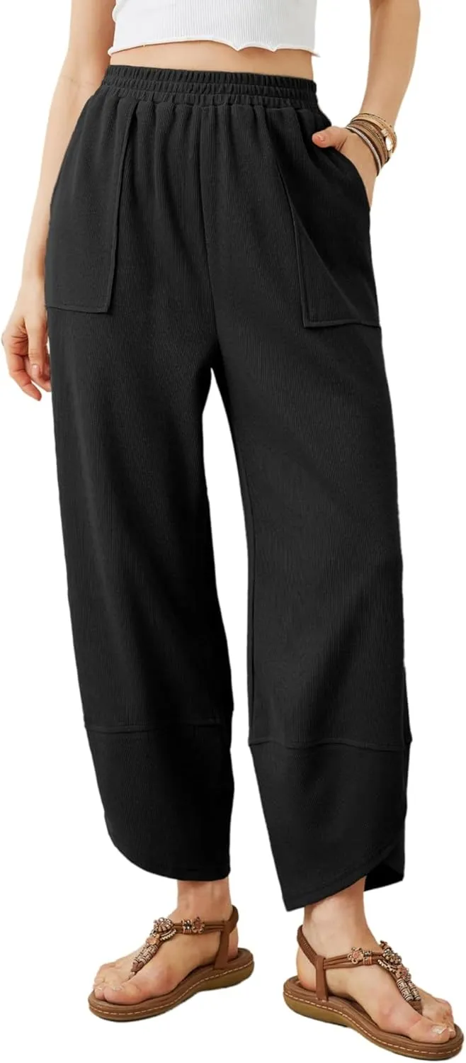 Womens Harem Pants Summer Casual 2025 Elastic Waist Palazzo Baggy Pants Wide Leg Sweatpants with Pockets