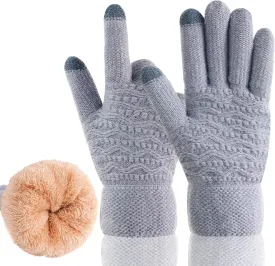 Women's Winter Warm Touch Screen Gloves Womens Thermal Cable Knit Wool Fleece Lined Glove for Cold Weather