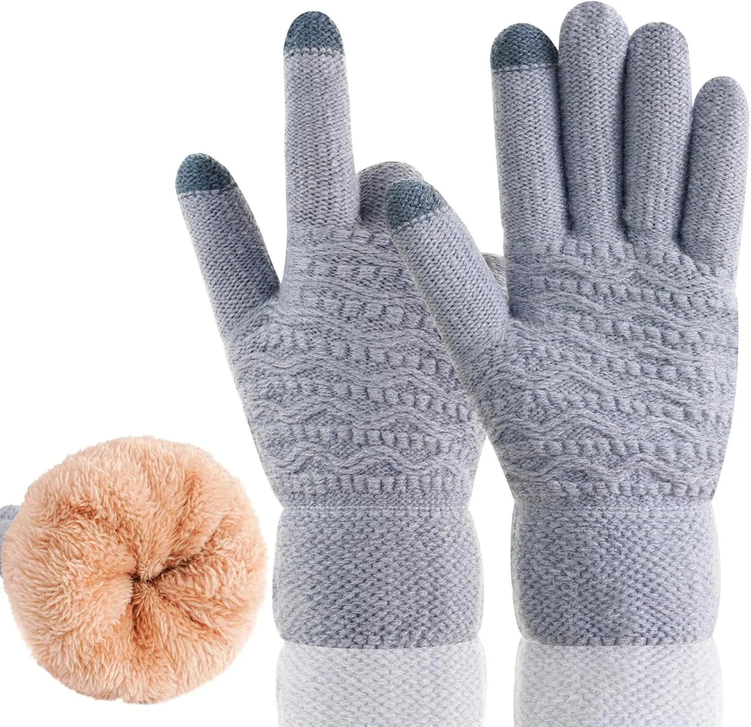 Women's Winter Warm Touch Screen Gloves Womens Thermal Cable Knit Wool Fleece Lined Glove for Cold Weather