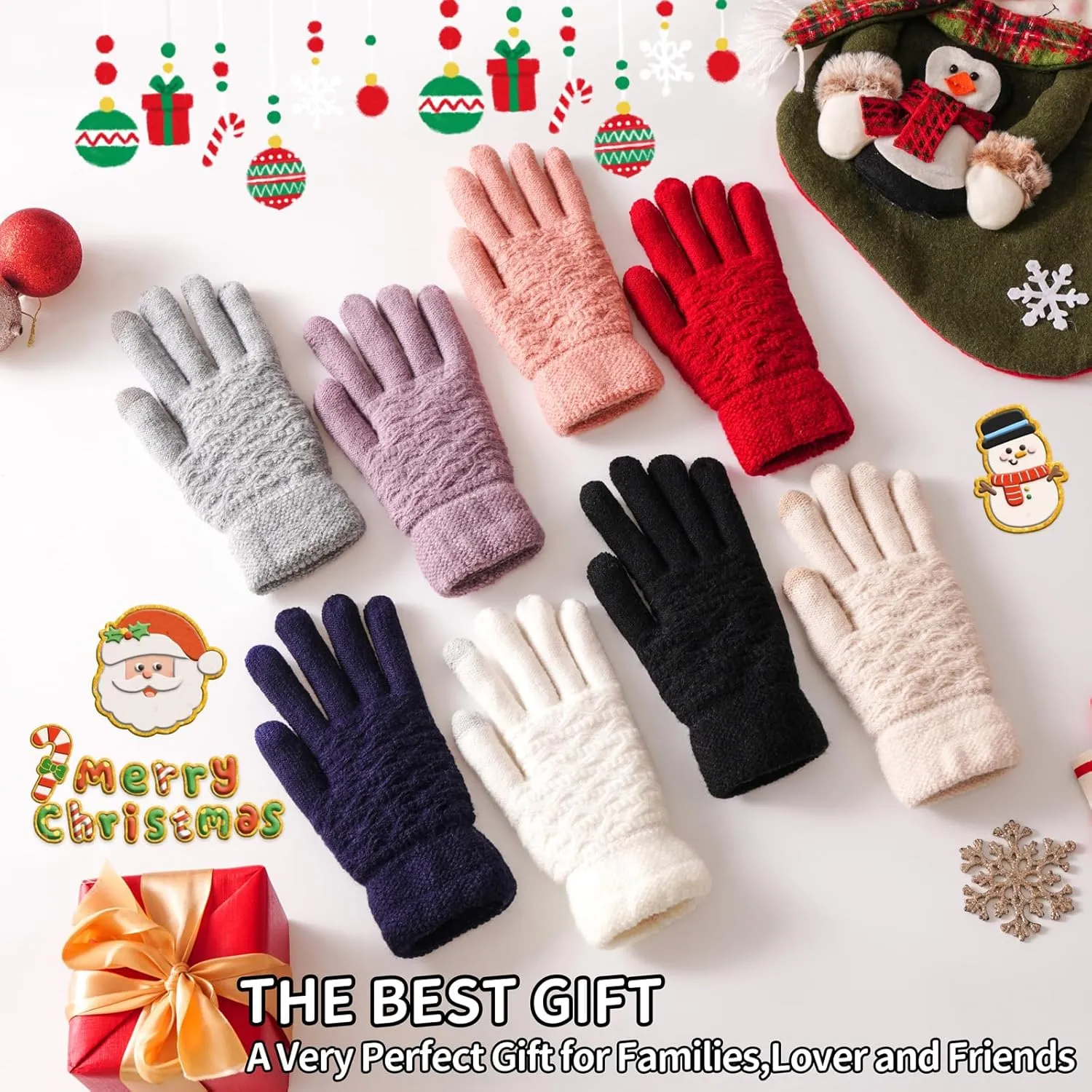 Women's Winter Warm Touch Screen Gloves Womens Thermal Cable Knit Wool Fleece Lined Glove for Cold Weather