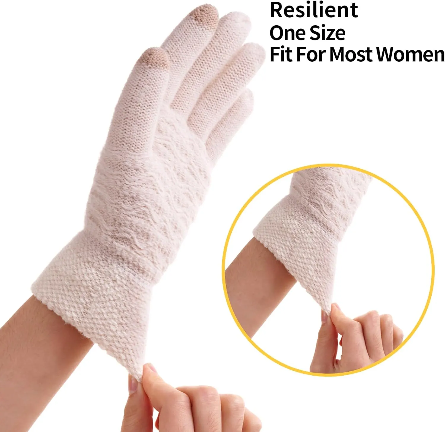 Women's Winter Warm Touch Screen Gloves Womens Thermal Cable Knit Wool Fleece Lined Glove for Cold Weather