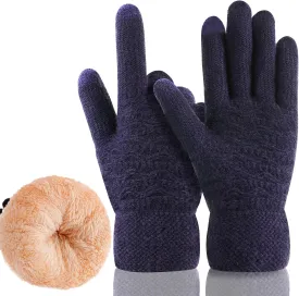 Women's Winter Warm Touch Screen Gloves Womens Thermal Cable Knit Wool Fleece Lined Glove for Cold Weather