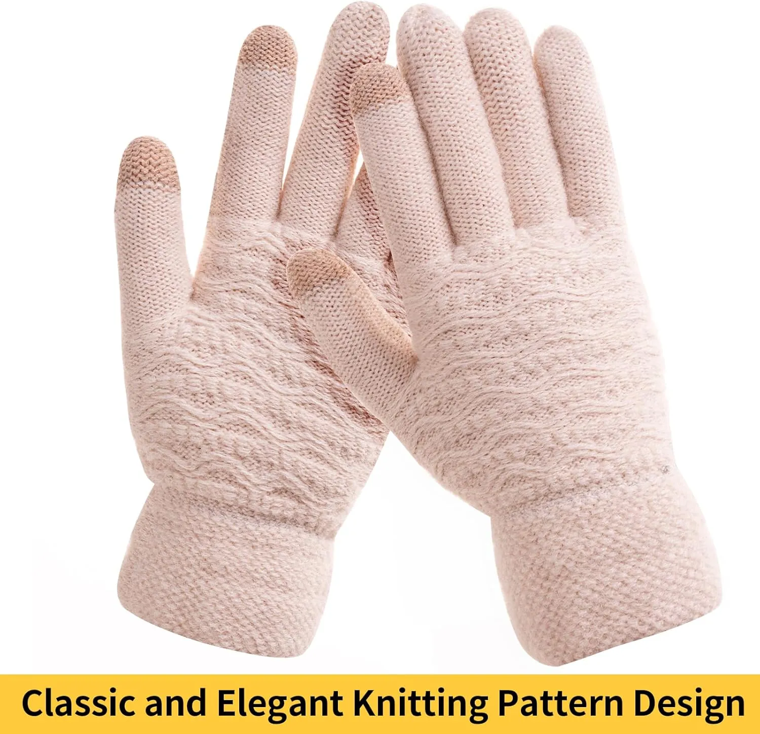 Women's Winter Warm Touch Screen Gloves Womens Thermal Cable Knit Wool Fleece Lined Glove for Cold Weather