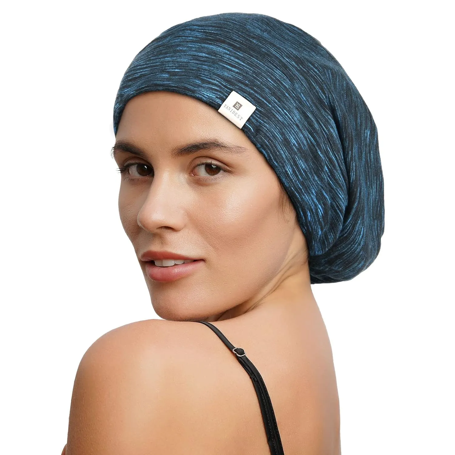 YANIBEST Silk Satin Bonnet Hair Wrap for Sleeping, Adjustable Slouchy Beanie for Women, Silk Lined for Curly Hair and Braids, Blue