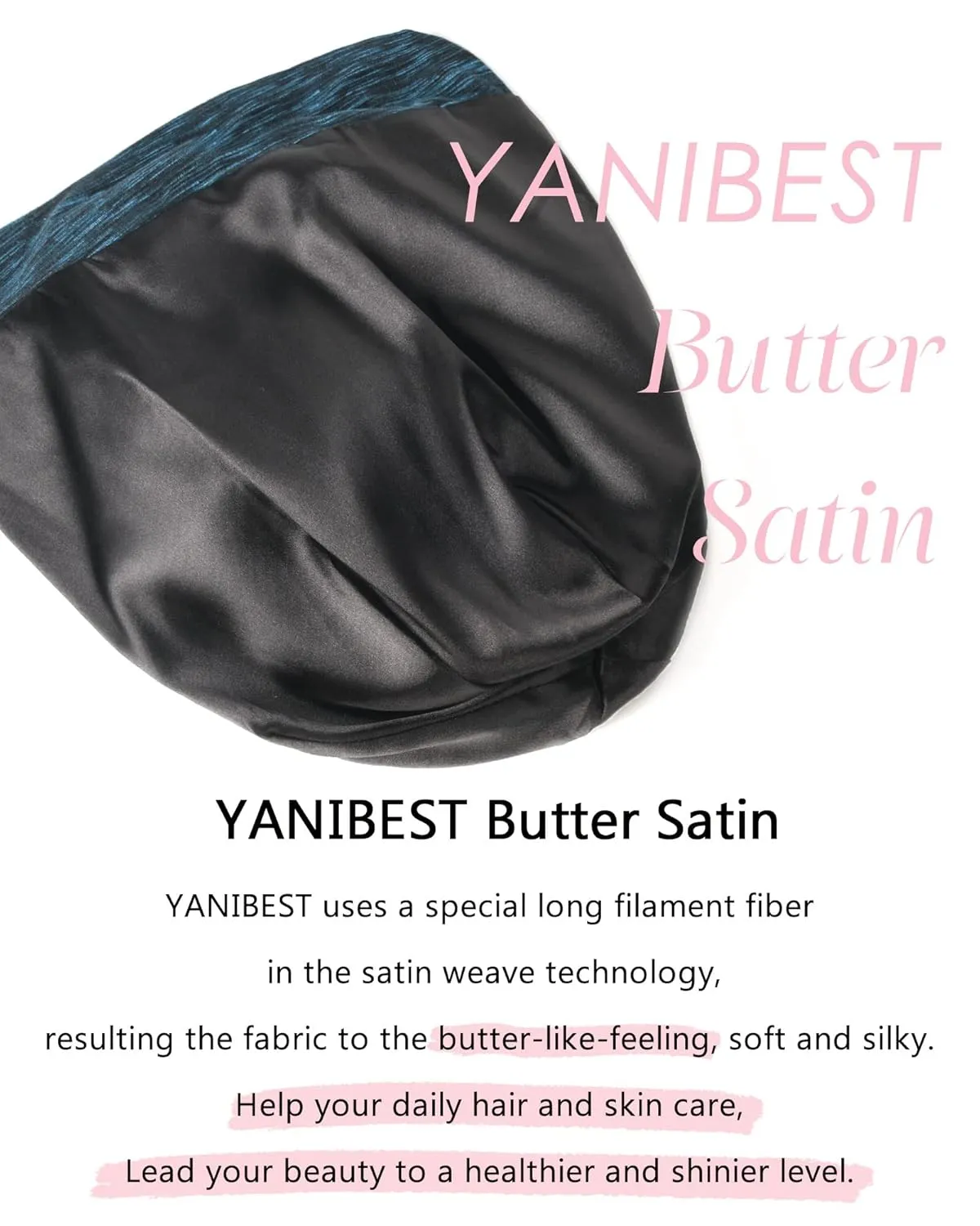 YANIBEST Silk Satin Bonnet Hair Wrap for Sleeping, Adjustable Slouchy Beanie for Women, Silk Lined for Curly Hair and Braids, Blue