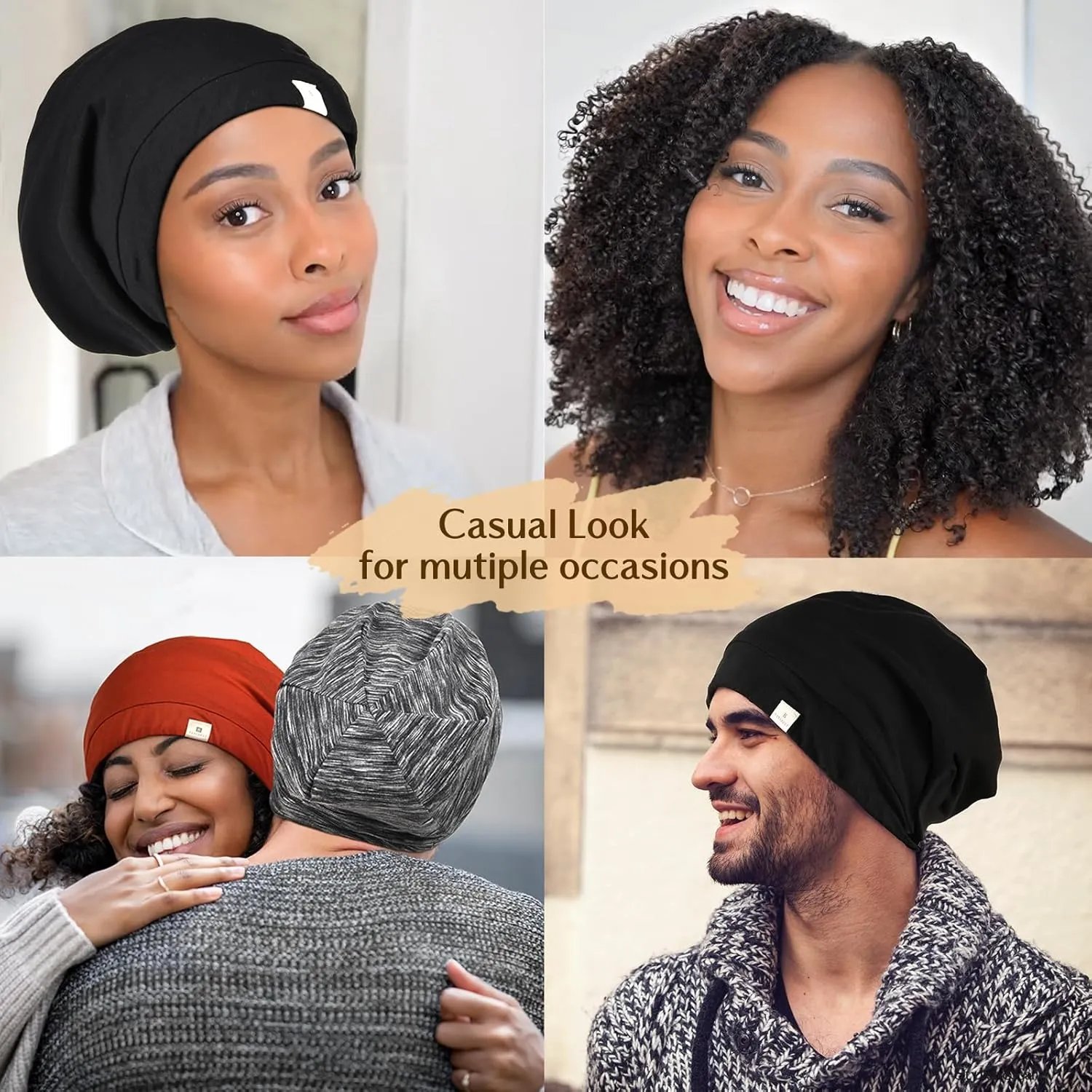 YANIBEST Silk Satin Bonnet Hair Wrap for Sleeping, Adjustable Slouchy Beanie for Women, Silk Lined for Curly Hair and Braids, Blue