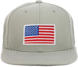 Youth Kid Size White American Flag Patch Flat Bill Snapback Baseball Cap